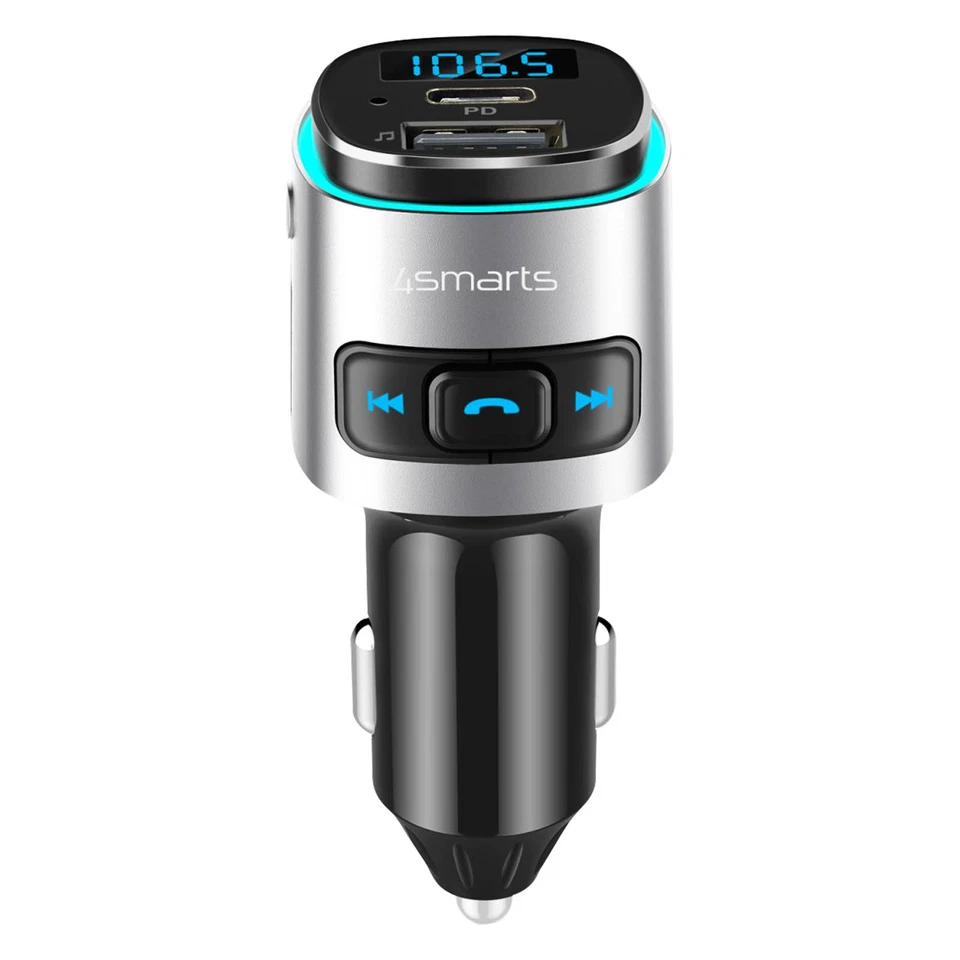 FM Transmitter + USB / USB-C Auto-Ladegerät, 4Smarts – Schwarz - Bild 2 von 4