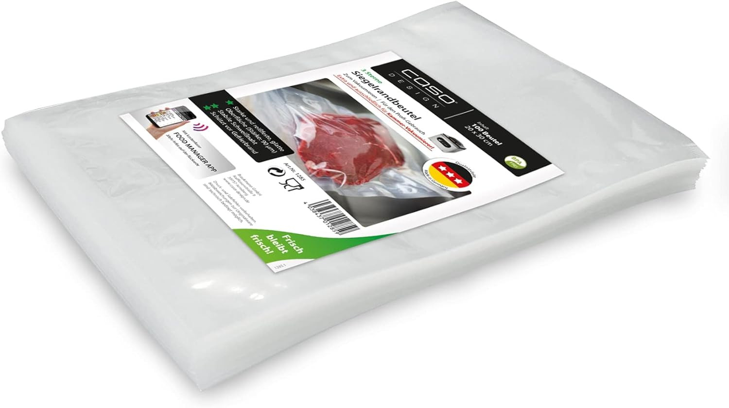 Linea 3 Stelle Sacchetti Sottovuoto per Alimenti, 100 Buste 20 X 30 Cm per Macch