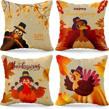 Katchon Thanksgiving Pillow Covers Set of 4 | 18x18 Inch Turkey Design