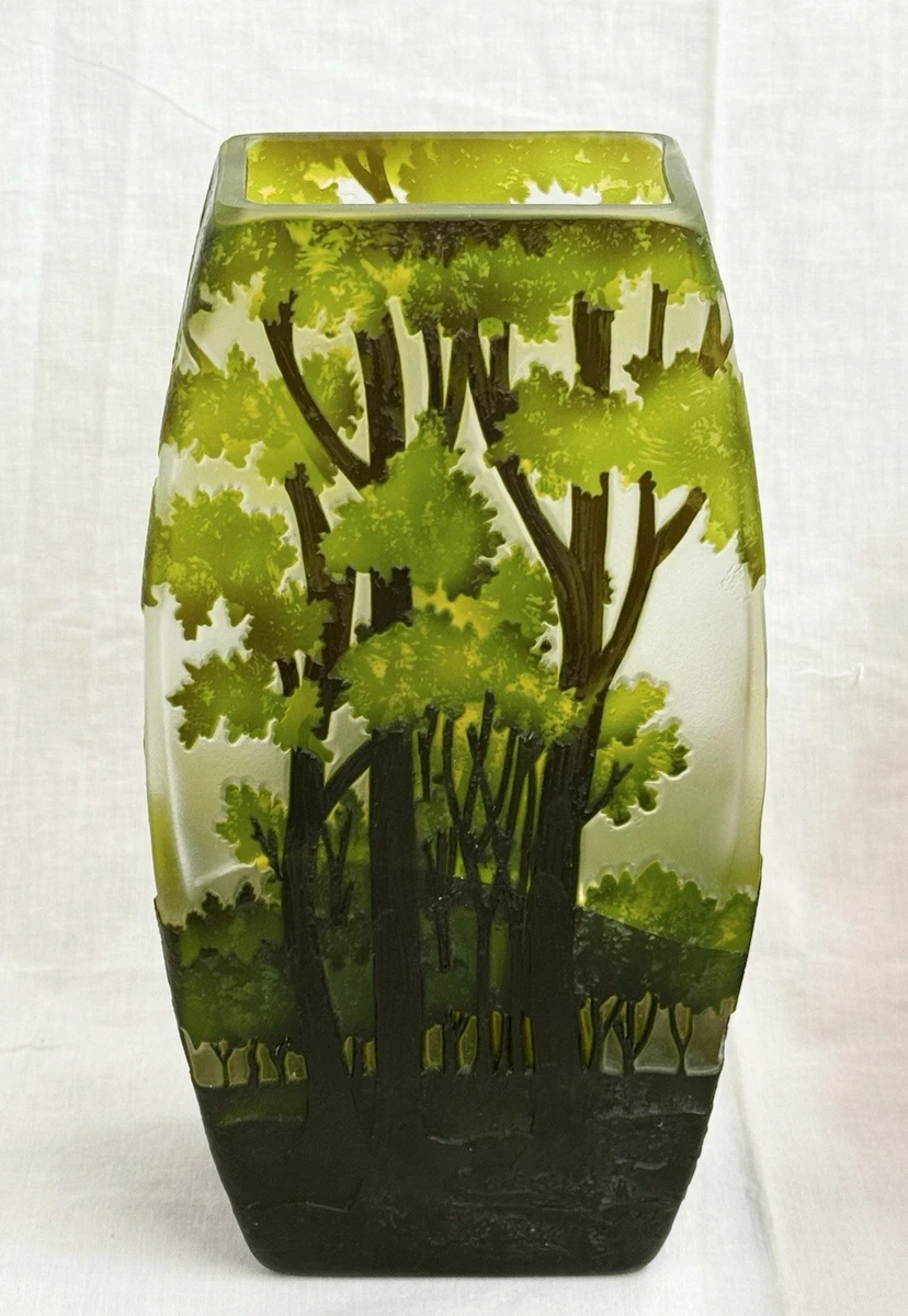 緑色 陶器 花瓶 風景画 緑色の鶴模様の陶器花瓶 約29cm 【公式通販】