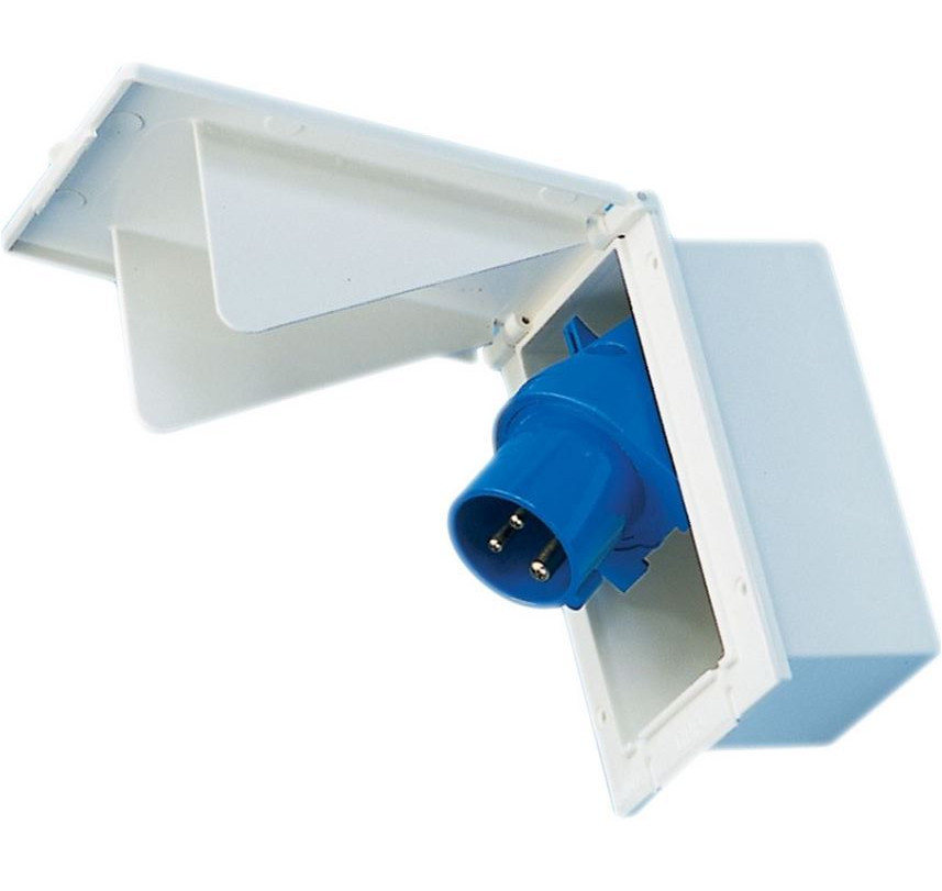 230V Mains Hook Up Inlet Socket Caravan Motorhome VW Camper Flush Fitting White