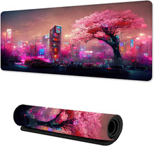 Japanese Night Gaming Mouse Pad,Cherry Blossoms Mouse Pad Non-Slip Rubber Base D