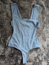 Free People Strappy Backless Square Neck Thong Blue Body Suit Size Medium