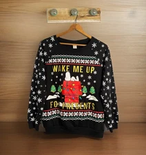 Peanuts Snoopy Light Up Christmas Sweatshirt Wake Me Up For Presents Juniors XL