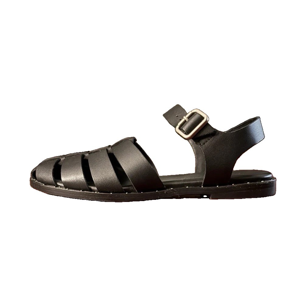 Quince Women’s Black Leather Fisherman Sandals Adjustable Buckle Strap US 8