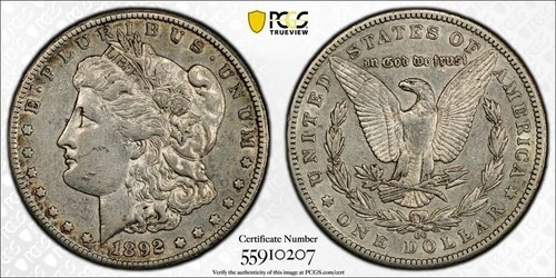 1892-CC Morgan Silver Dollar $1 PCGS XF45 #0207