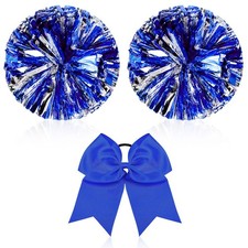 Hanaive 3 Pcs Cheerleading Pom Poms Large, Blue 12.6", Silver