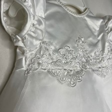 Baby Girl White Satin Dress 9-12 Months Christening Baptism Formal Lace Pearls