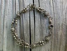 Sterling Silver Bracelet Marked 925 FAS Flowers Beaded 2 Strands