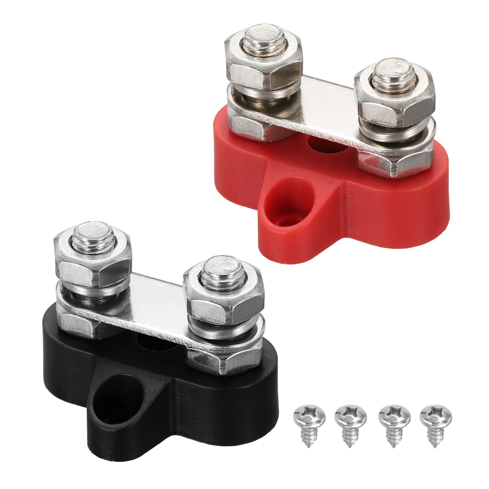 2Pcs 12-48VDC 120A 5/16" Dual Studs Bus Bar Power Distribution Blocks Red,Black