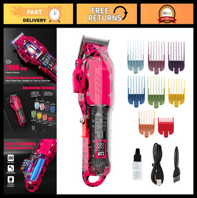 Cordless Professional Hair Clippers Set for Men - Pink Hair Cutting Kit with LED