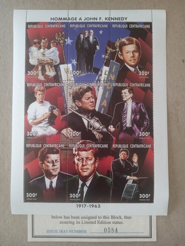 Central African 1997 US President John F. Kennedy MNH Stamps , Set of 9