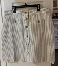 NWT Talbots Blue White Stripe Button Front Denim Skirt SZ 10