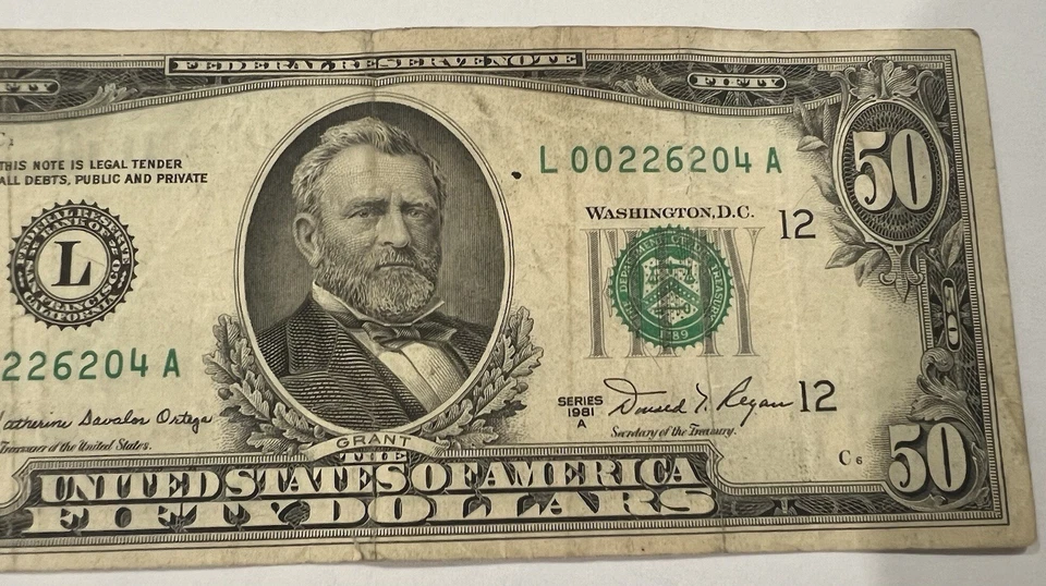 USA 1981 $50 Bill Center Off 6 Digits Circulated Good Condition San Francisco - Image 3 of 4