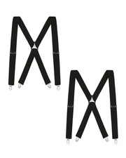 Buyless Fashion 2 Pack Suspenders Men - 48" Elastic Adjustable Straps 1 1/4" - X