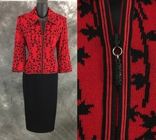 BEAUTIFUL St John collection knit red black jacket skirt suit size 6