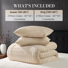 Waffle Comforter King Size Set, Khaki Fleece Beding Set, Fluffy Plush Bedding...