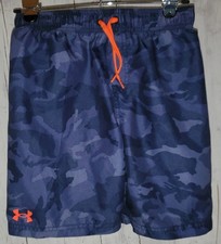 Under Armour Blue Camo Green Swimsuit Swim Trunks Size YLG Large 10-12 S26