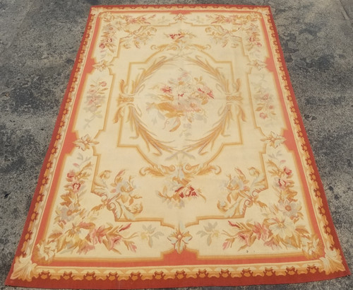 Vintage French Floral Needlepoint Handmade Multicolor Rug Wool Carpet 184x121 cm