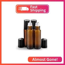 Roller Bottles for Essential Oils - 4 Pack 10ml Amber Glass Roll on Bottles