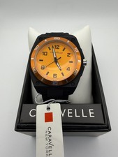 Bulova Caravelle New York Quartz Watch Black Band Orange Dial/Bezel