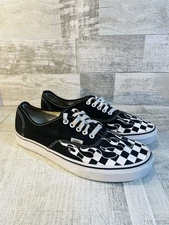 Vans Black White Checker Flame Men Size 10.5 Lace Up Low Skate Shoe Sneaker