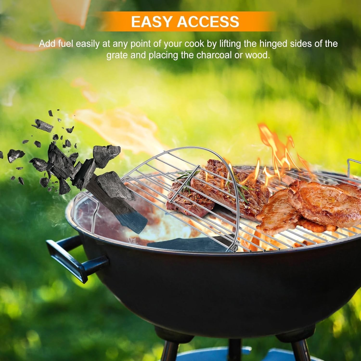 Replacement Hinged Cooking Grate for 22 Inch Charcoal Grill Heavy Duty Steel