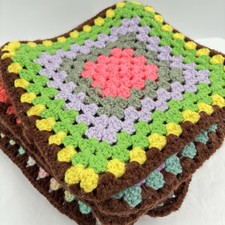 Crochet Granny Squares For Afghan Throw Lot of 12 Handmade 10 Brown Pinks