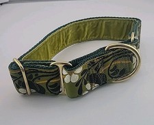 1.5 inch Wide Martingale Collar Green with White Flowers- Velvet Lining- SM/MD