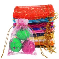 50 Pcs Moon Star Organza Bags with Drawstring 4x6 Inch Small Mesh Gift Bags