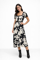 SIZE 8 TO 24 Ex M&S Floral Lace Detail Midaxi Tea Dress Black White