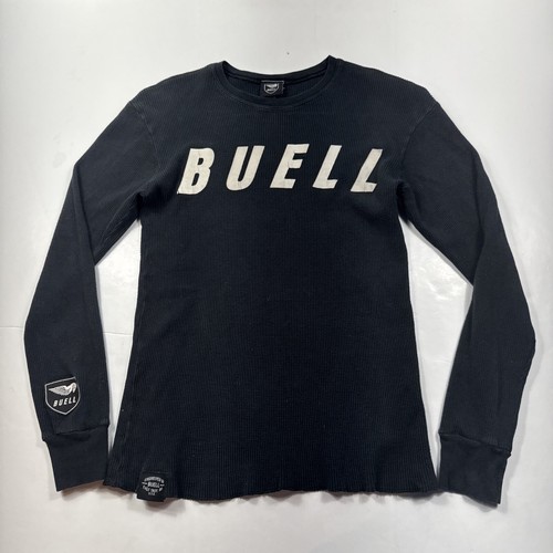 Vtg Y2K Buell Motorcycles Long Sleeve Black Thermal Waffle Shirt Mens Small S