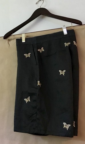 New CJ Laing C J Laing Black Bermuda Shorts with Gold Bees 100% Linen Size 8 - Picture 4 of 12