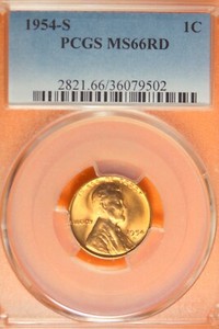 1954-S PCGS MS66RD LINCOLN WHEAT CENT #B41878