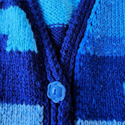 VTG Patchwork Knit Cardigan Womens XL Men L Sweater Grandpa Frasier 80s Handmade - Picture 5 of 20