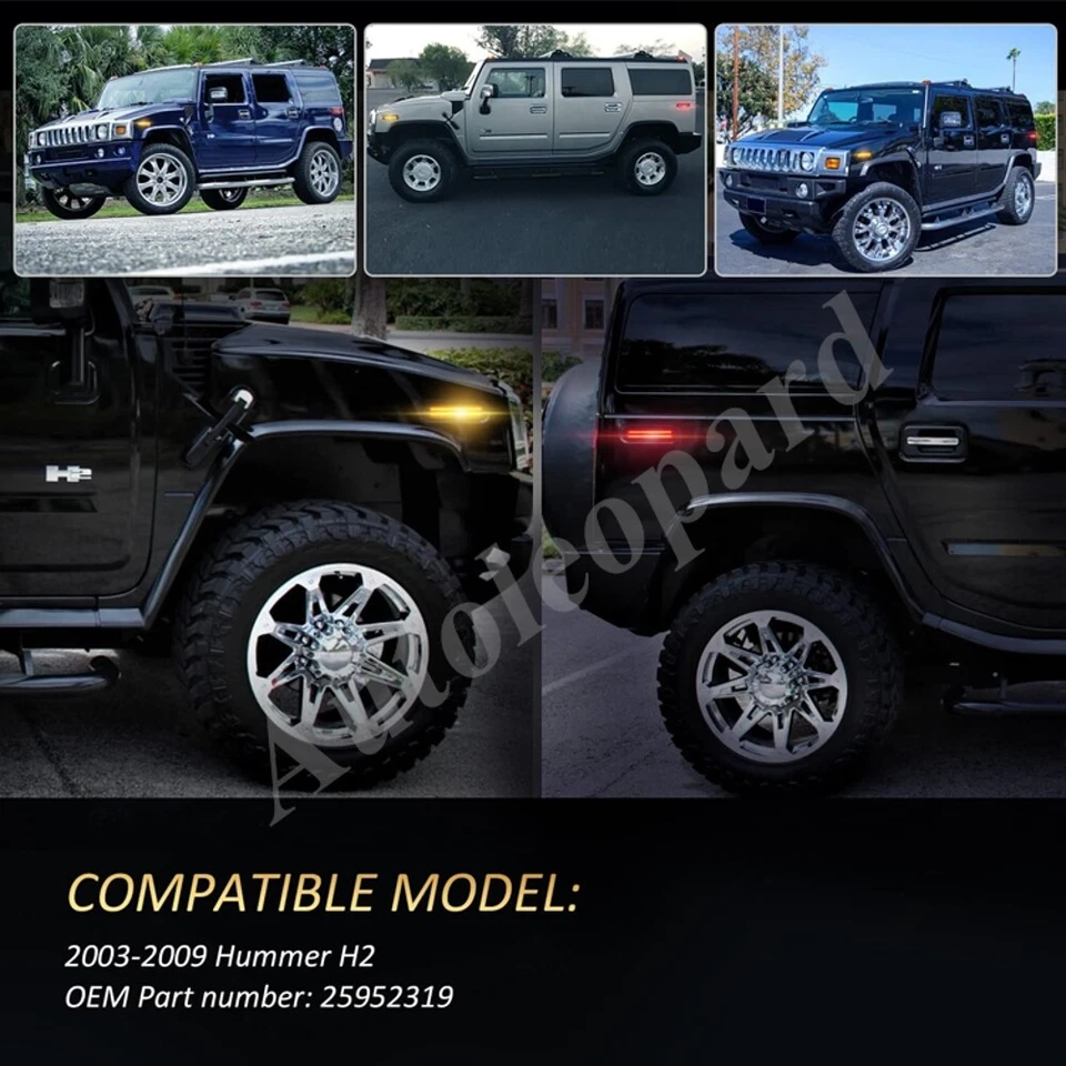 For 2003-09 Hummer H2 2-Row Front&Rear LED Side Marker Fender Turn Signal Lights - Image 2 of 4