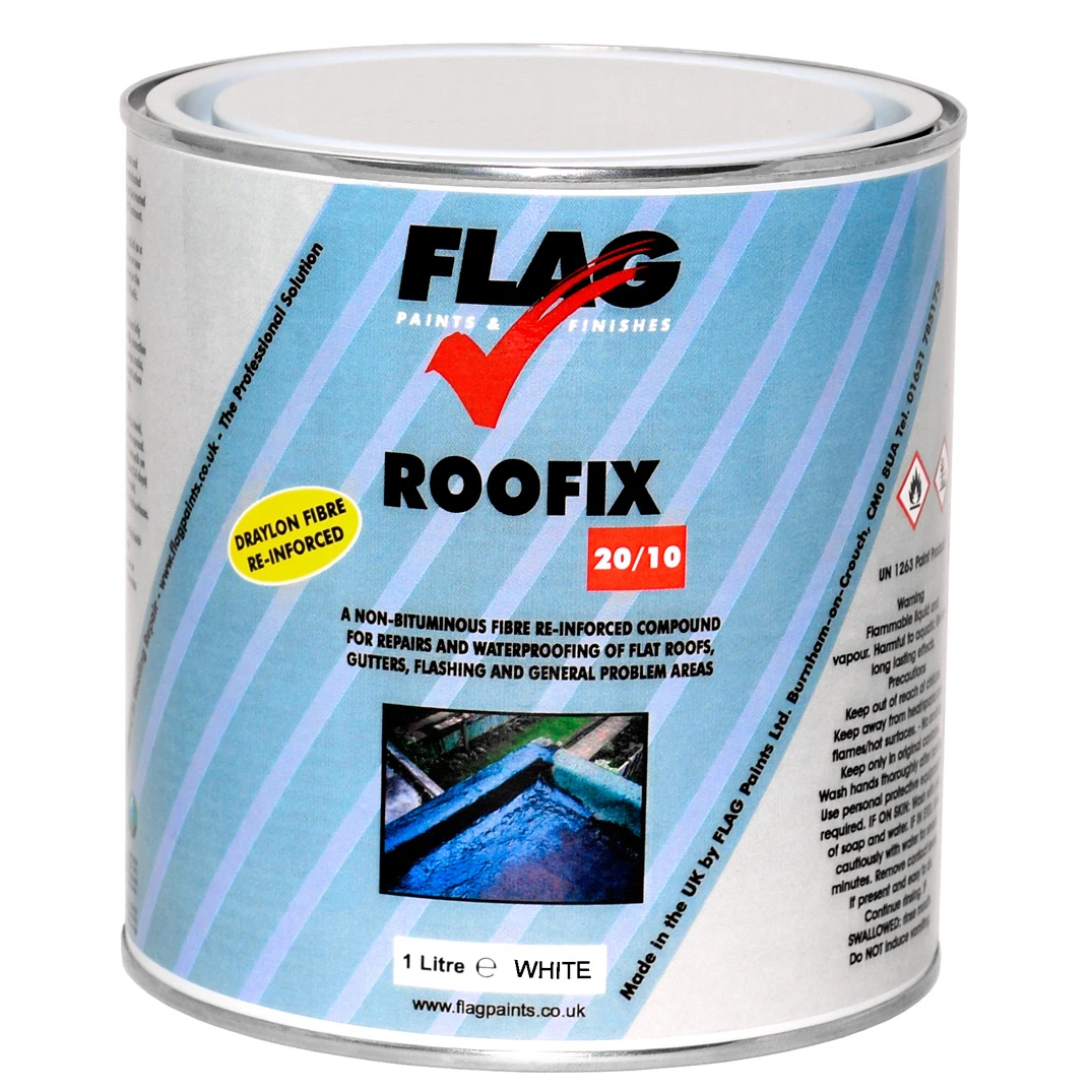 Roofix 20/10 Multi-Superficie 1ltr Reparación de Techo y Canaletas, Hecho por Flag Paints Ltd