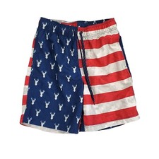 George Swim Trunks Mens S 28/30 Red White Blue Stripes Board Shorts Mesh Lined