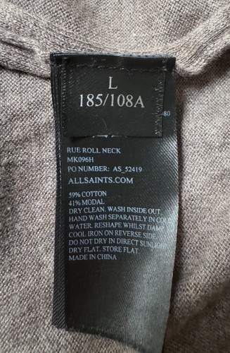Allsaints “Rue” Roll Neck Turtle Neck Pullover Earth Brown Large - Picture 13 of 13