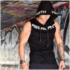 Sudadera Con Capucha SiN Mangas Para Hombres Camisa Deportiva Ajustada Gimnasio