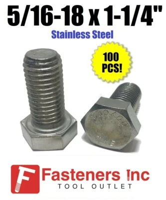 STAR (Qty 100) 5/16-18 x 1-1/4" Stainless Steel Hex Cap Screw / Tap Bolt 18-8 / 304