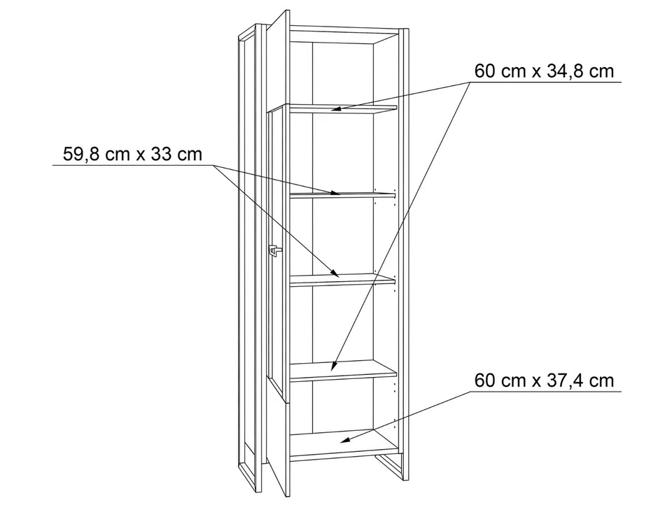 Wohnzimmerschrank Vitrine Schrank 5 Fächer HANIKA Dekor Eichefarbig Betonfarbig - Bild 4 von 4