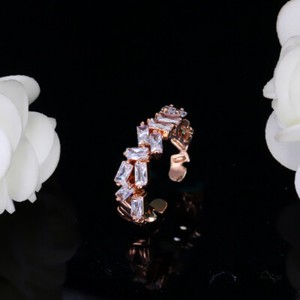 Authentic Rose Gold Plated Open Cuff Cubic Zirconia Adjustable Finger Ring for Women Party