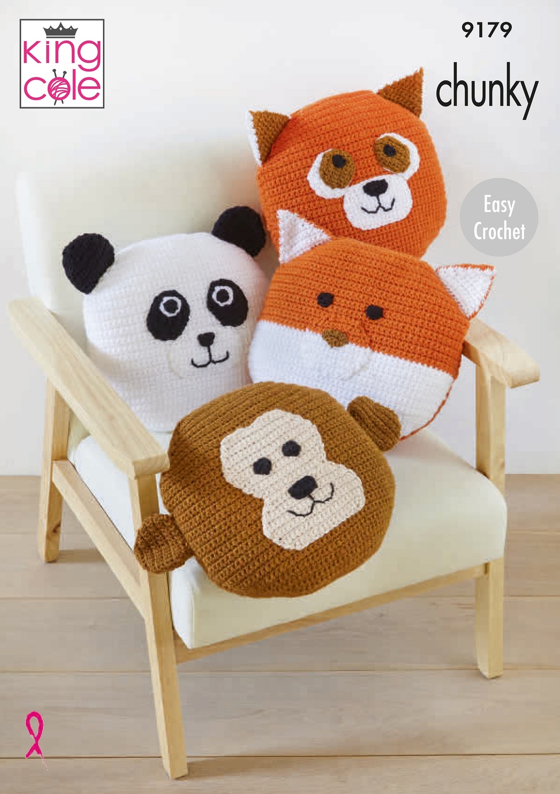 Crochet Pattern Cushion Cover - Panda, Red Panda, Monkey & Fox King Cole 9179 - Image 5