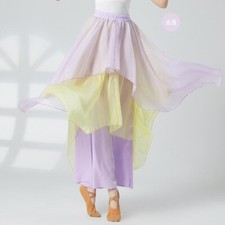 Women Classical Dance Culotte Pants Wide Leg Trousers Mesh Layered Loose Pants