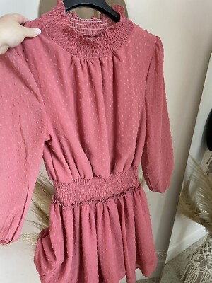NWT Blush Dobby High Neck Shirred Waist Dress sz 8 | eBay