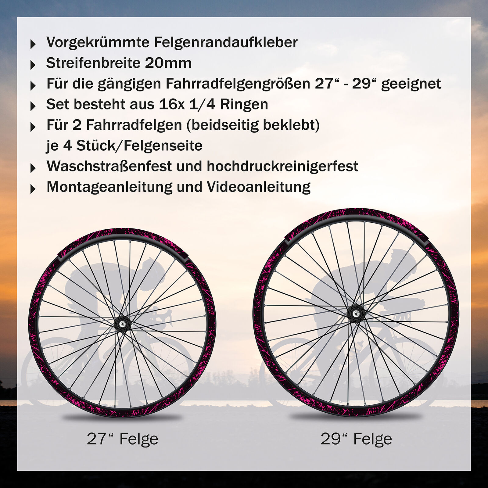 MTB Bike Fahrrad Felgen Aufkleber Set Design 27-29 Zoll Felgenrandaufkleber