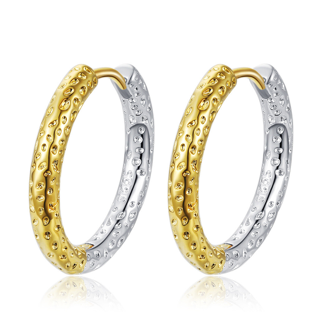 Women 925 Sterling Silver gold color round earrings hoop huggie fashion jewelry