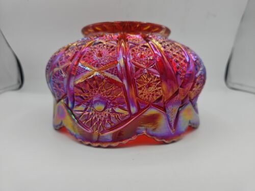 VTG Red Carnival Glass Rose Bowl Sunset Heirloom Pattern Iniana Glass 7x4.25" - Picture 2 of 7