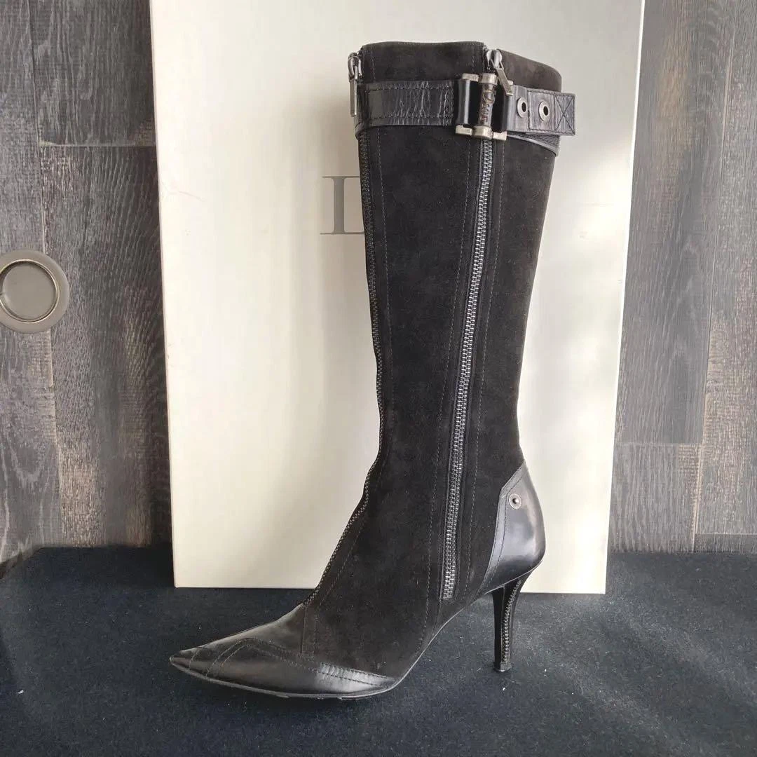 Bottes longues John Galliano époque Christian Dior design fermeture éclair vol noir 22,5 cm 2501 M